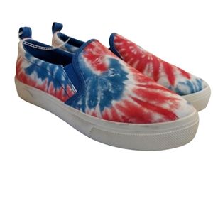 Skechers White Red Blue Tie Dye Slip-on Sneakers